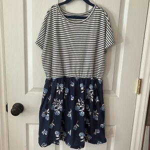 Tea Collection Cotton Playdress in Navy and White Stripe Floral Skirt Sz 16